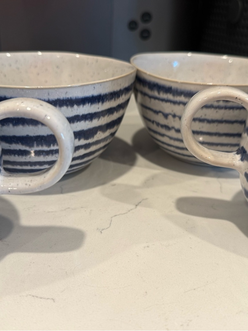 Striped C&B Blue and White Ceramic Mugs/Bowls - Set of 2